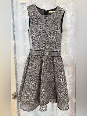 Maje Paris  Black and White Textured Fit-and-Flare Kids Formal Dress.